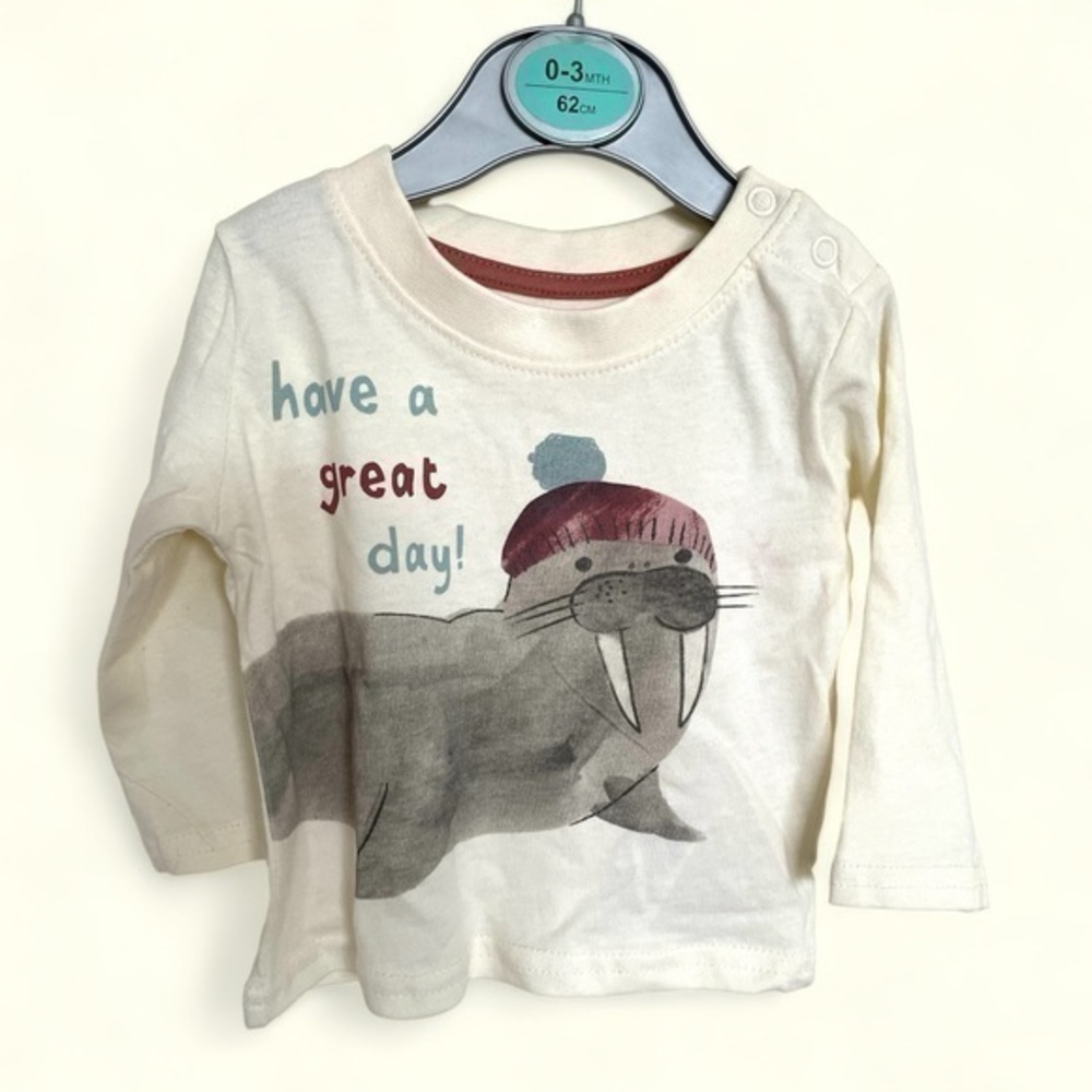 Primark Infants : Seal Logo Babies Shirt 🦭 | 0-3 Months | Cream Colored | NWT
